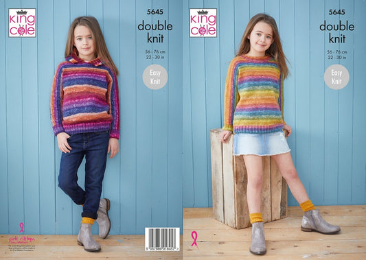 King Cole 5645 Double Knit Childs Sweater Hoodie Knitting Pattern