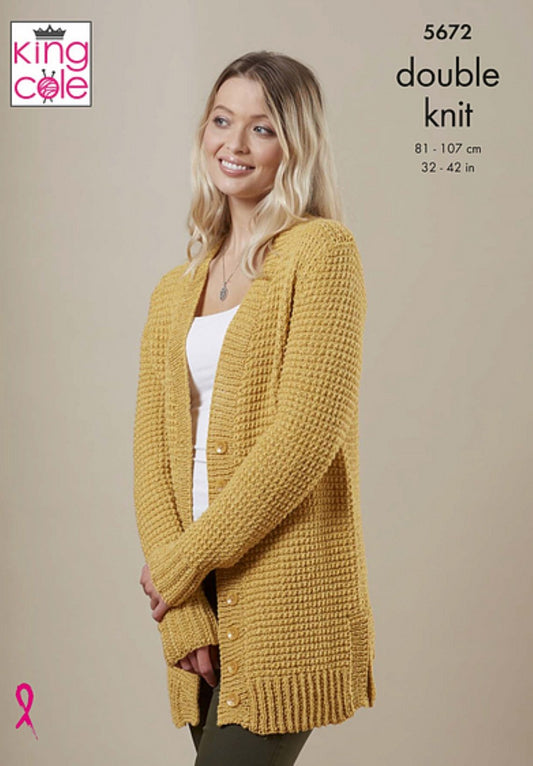 King Cole 5672 Double Knit Woman Sweater Cardigan Knitting Pattern