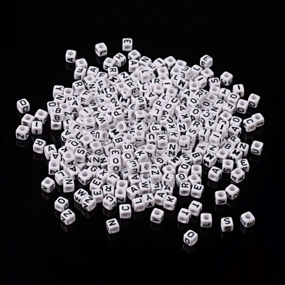 White Acrylic Cube Alphabet Letter Beads