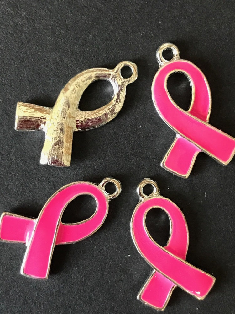 4 Breast Cancer Ribbon Pendants