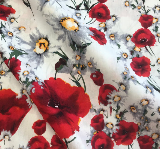 Cotton Poppy Field Fabric Sold By The Metre