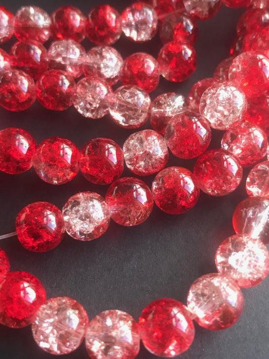 Red Round Crackle Glass Beads 8mm-1 Strand