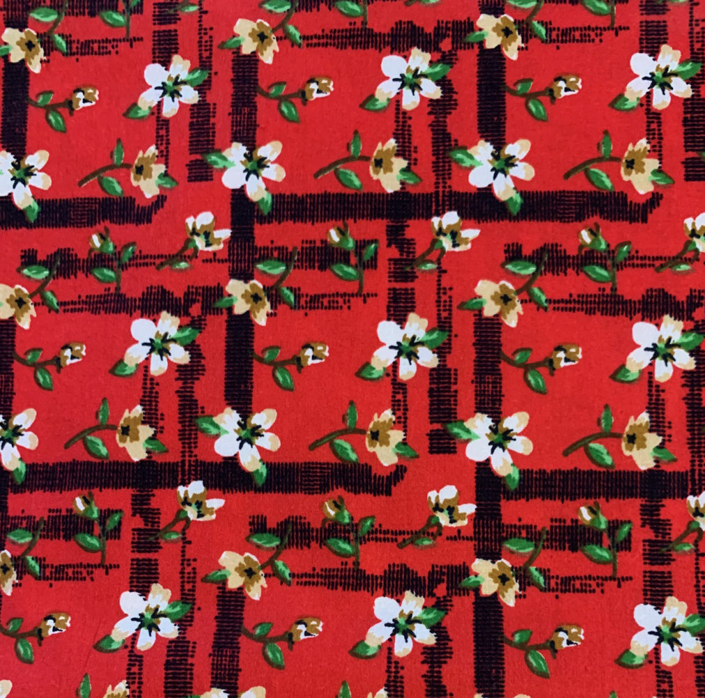 Cotton Poplin Red Black Floral Fabric Sold By The Metre