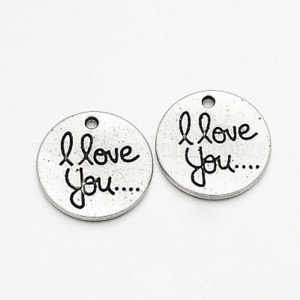 Round Tibetan Style Alloy I Love You Charm Pack 5