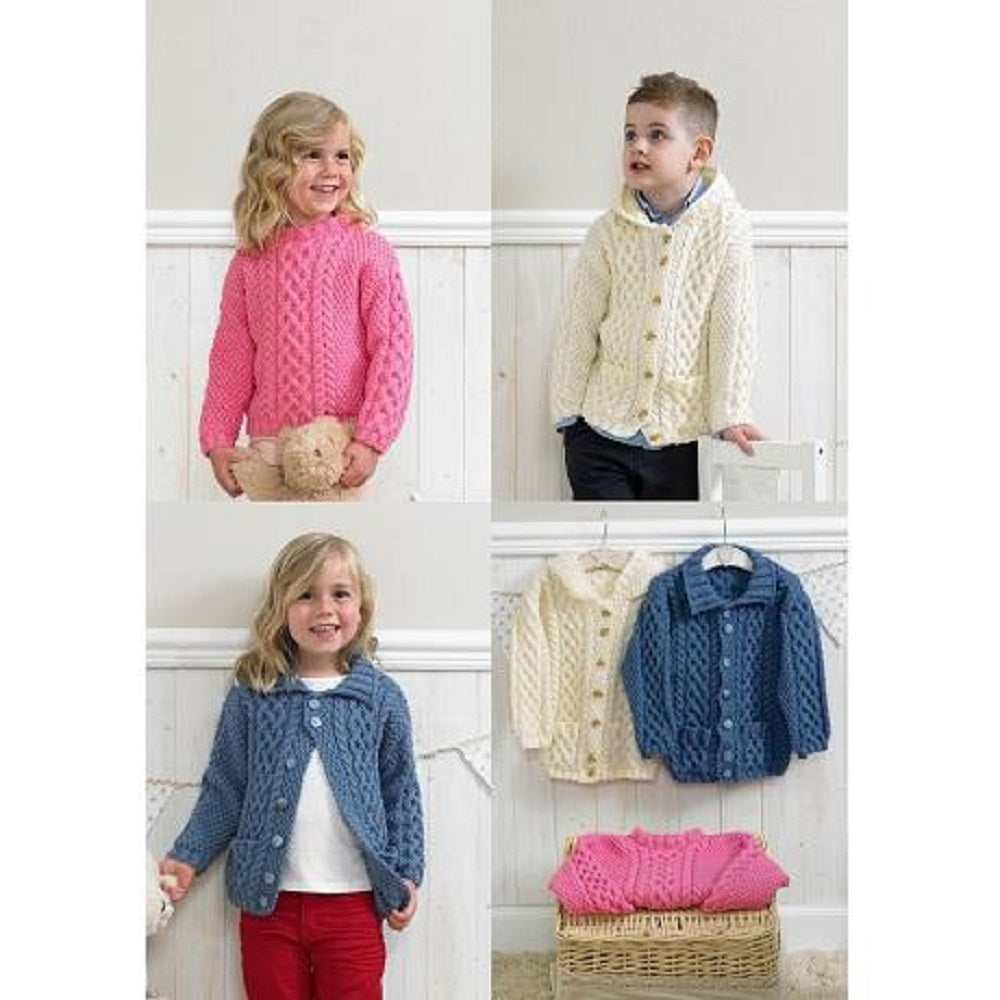 Stylecraft 4205 Child Aran Duffle Jacket Sweater Knitting Pattern