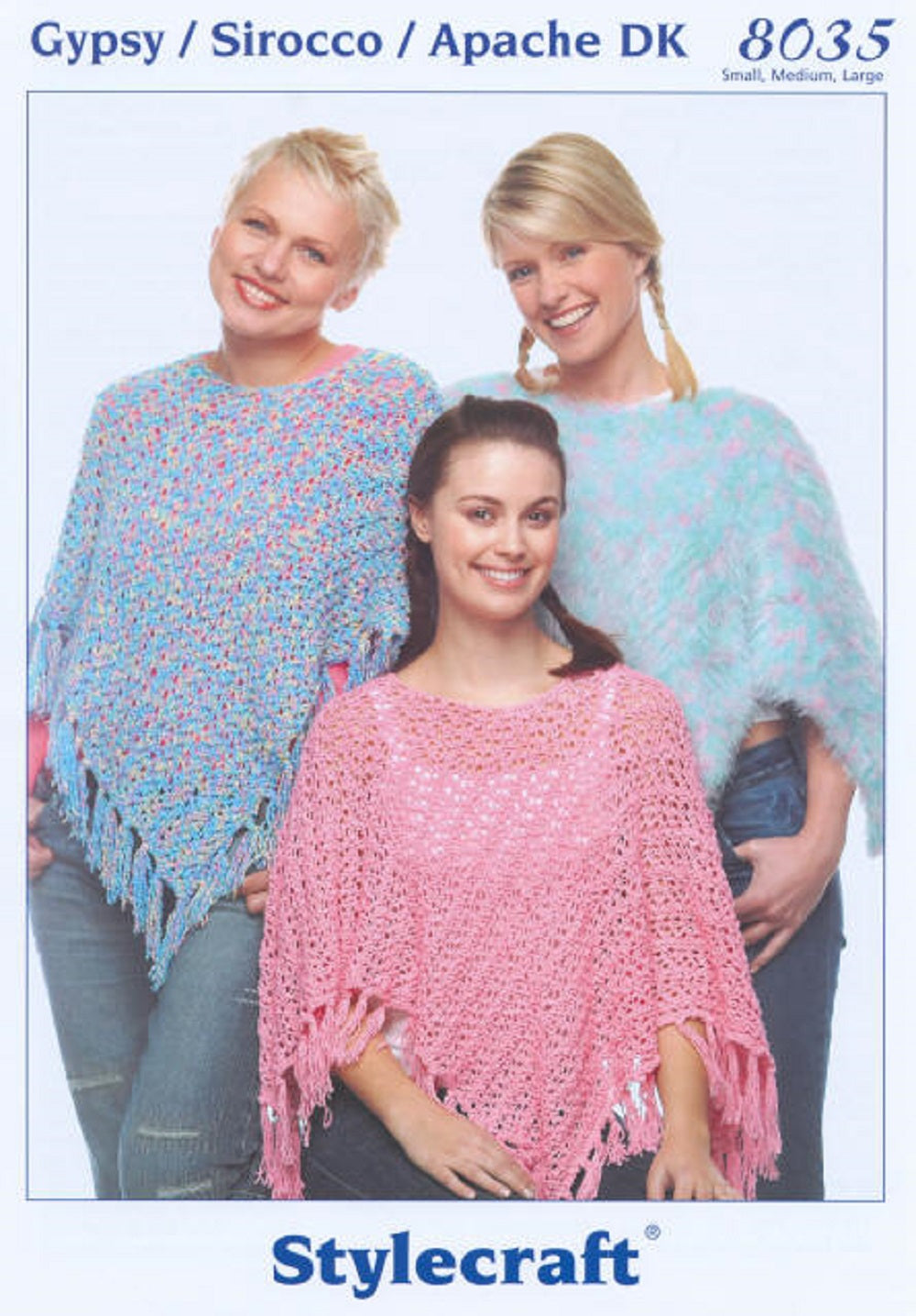 Vintage Stylecraft 8035 Adult DK Ponchos Knitting Pattern