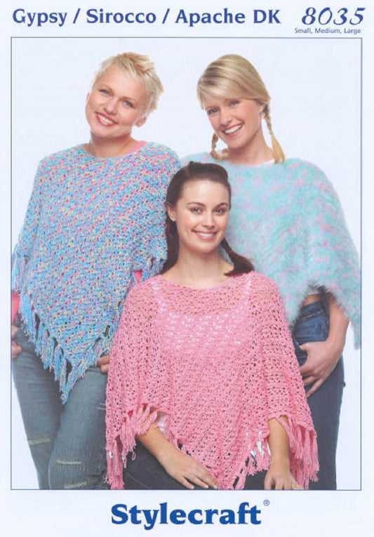 Vintage Stylecraft 8035 Adult DK Ponchos Knitting Pattern