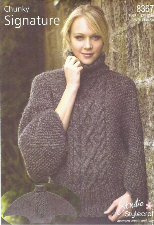 Stylecraft  8367 Adult  Chunky Bat Winged Sweater Knitting Pattern