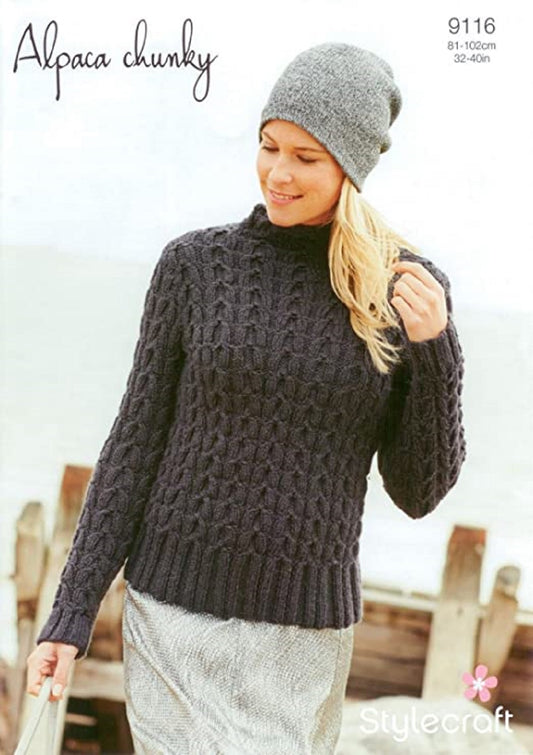 Stylecraft 9116 Adult Cable Sweater Chunky Knitting Pattern