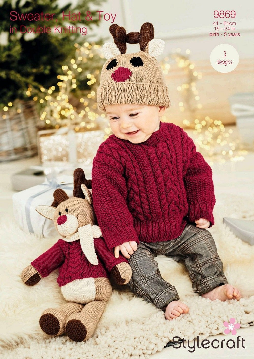 Stylecraft 9869 DK Reindeer Hat Sweater Toy Knitting Pattern