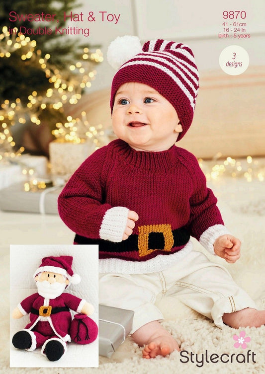Stylecraft 9870 DK Christmas Hat Sweater Toy Knitting Pattern