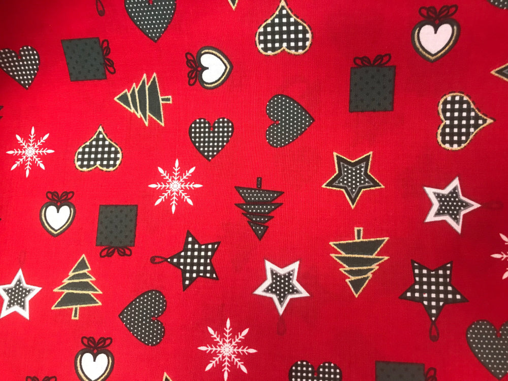 100% Cotton Christmas Tree Star Heart Fabric
