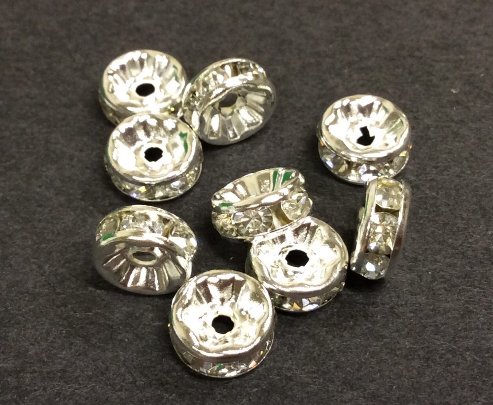 20 Rhinestone Silver Spacer Beads 10mm