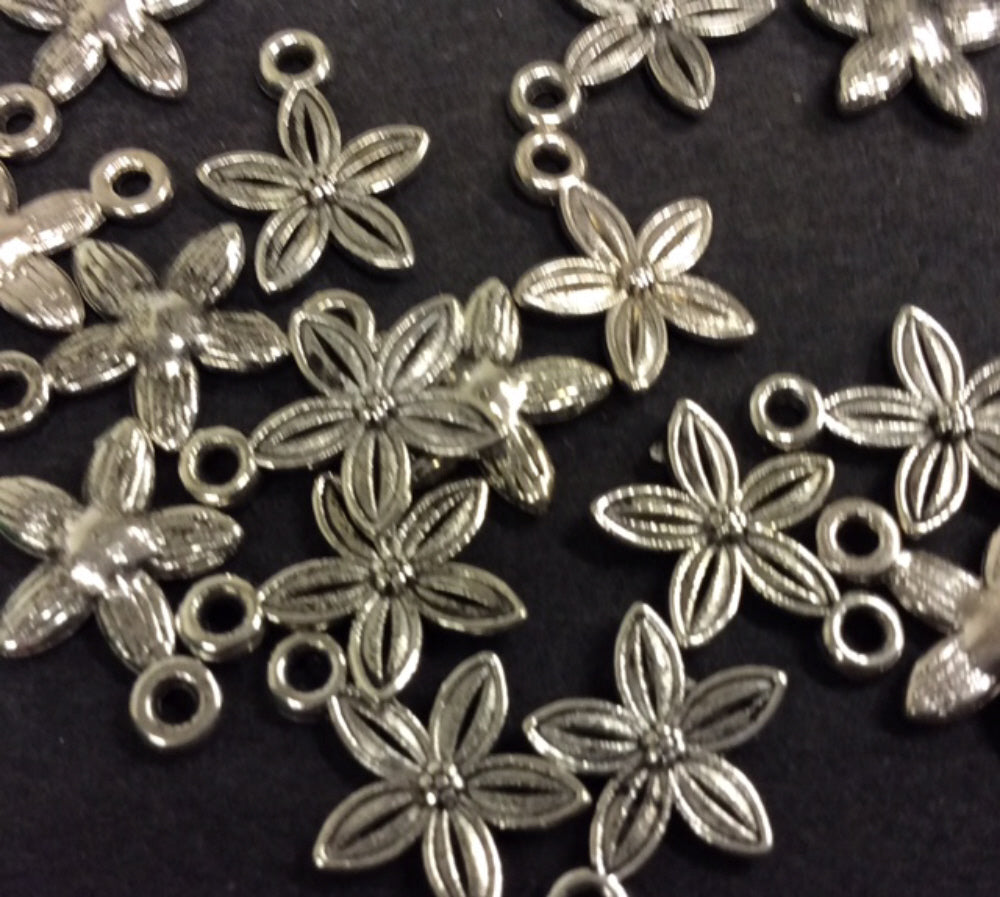 Flower Silver Plated Metal Charm - pk15