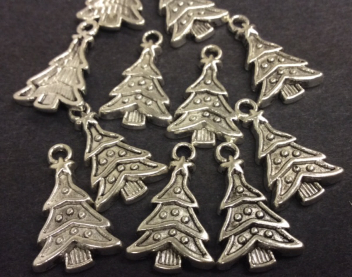 Christmas Tree Silver Plated Metal Pendant - pk10