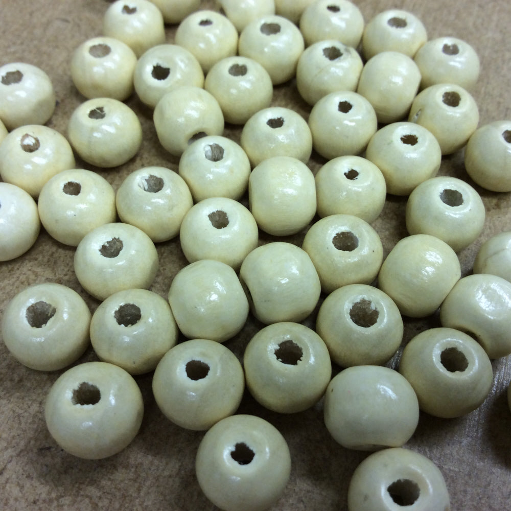 Wooden Beads Round Cream Pack 100